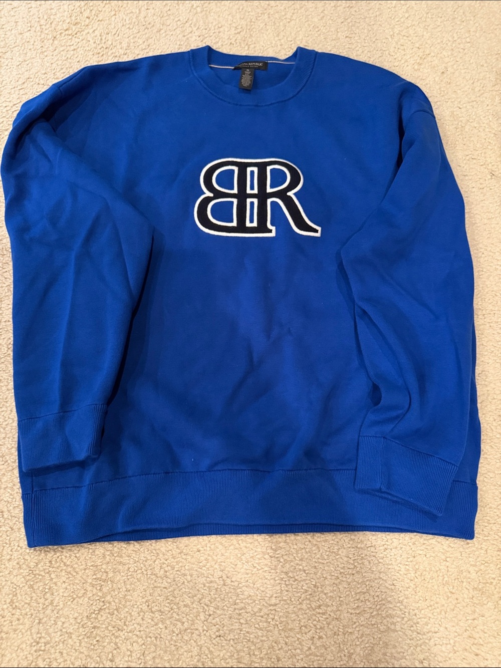 Banana Republic Factory Blue Crewneck Sweater with BR Emblem heavyweight